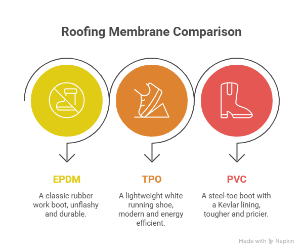 EPDM vs TPO vs PVC — Quick Snapshot Before the Deep Dive - visual selection