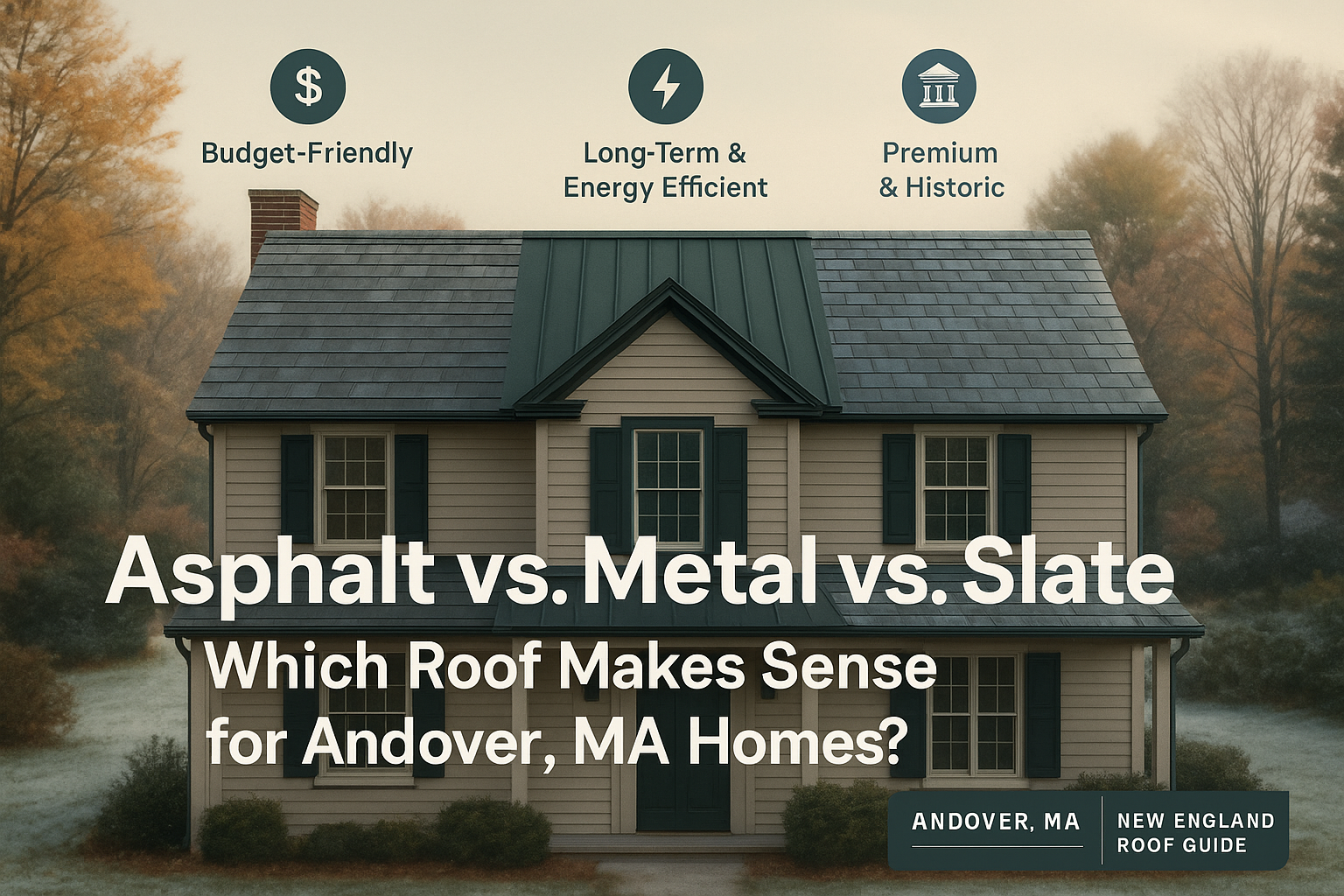 Compare asphalt, metal, and slate roofing options for Andover