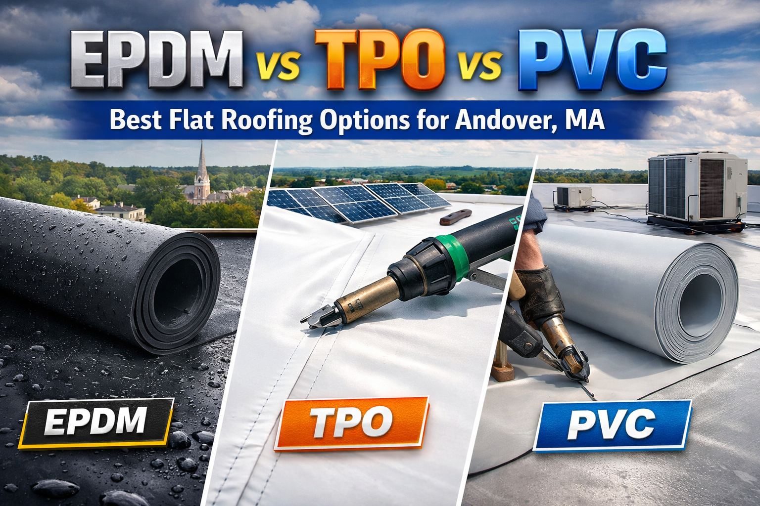 EPDM vs TPO vs PVC for flat roofs in Andover